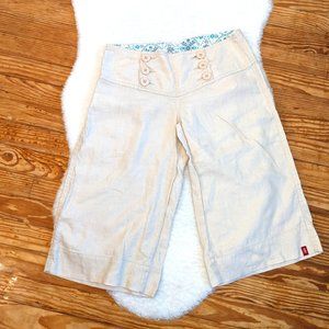 Vintage Y2K Esprit 100% Linen Sailor Style Button Front Wide Waistband Capris